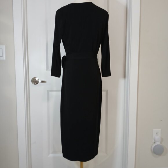 INC International Concepts Wrap Midi Dress Women’s Size M Black Belted - Picture 4 of 7
